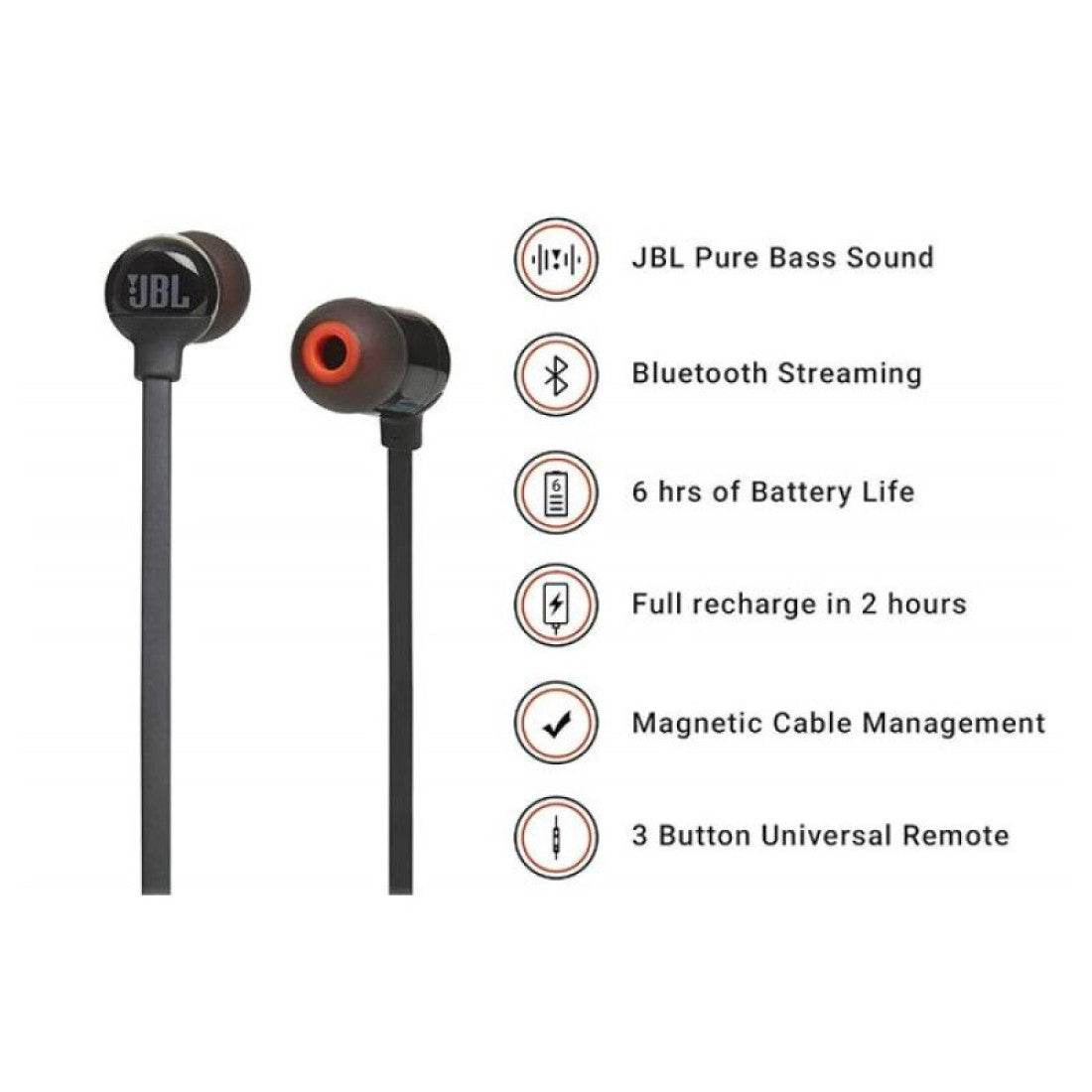 JBL WIRELESS EARPHONE WITH MIC BLACK T110BT