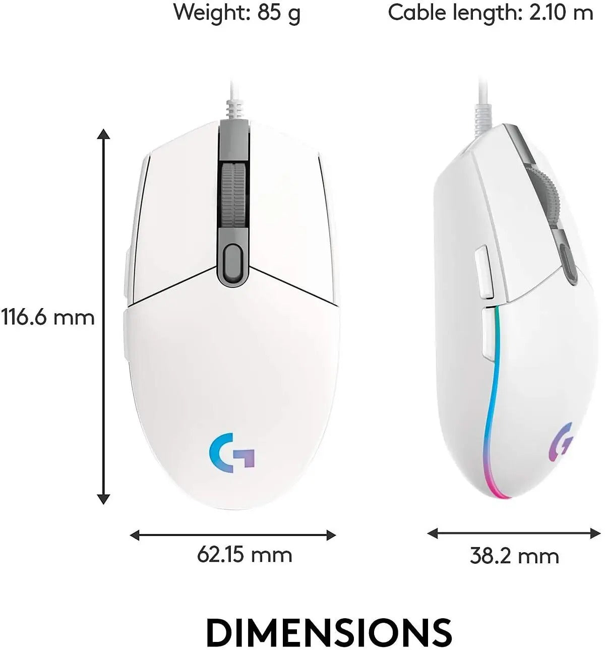 Logitech G203 Lightsync RGB Wired Gaming Mouse - White