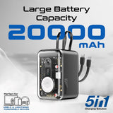 Promate 20000mAh Multi-Device Charging Transparent Smartphone and Apple Watch Power Bank with USB-C & Lightning Cable - Black