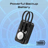 Promate 10000mAh Transparent Smartphone and Apple Watch Charging Power Bank with USB-C & Lightning Cable - Black