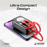 Promate 10000mAh Transparent Smartphone and Apple Watch Charging Power Bank with USB-C & Lightning Cable - Black