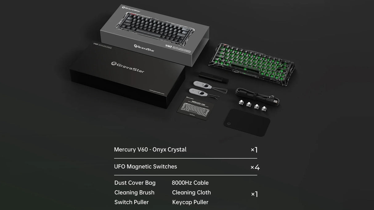 GravaStar Mercury V60 60% Hall Effect Magnetic Switch Gaming Keyboard - Onyx Crystal
