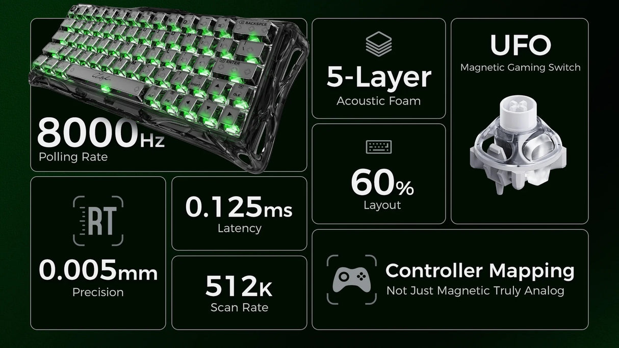 GravaStar Mercury V60 60% Hall Effect Magnetic Switch Gaming Keyboard - Onyx Crystal