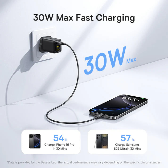 Baseus EnerFill FN11 Fast Charger 2U+C 30W - Cosmic Black