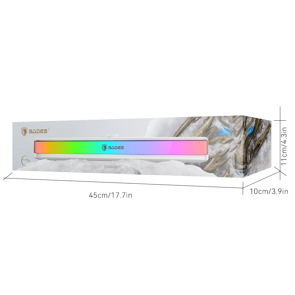 Sades Posevolt SA-SP01-W compact Desktop Soundbar with 6 RGB Modes - White