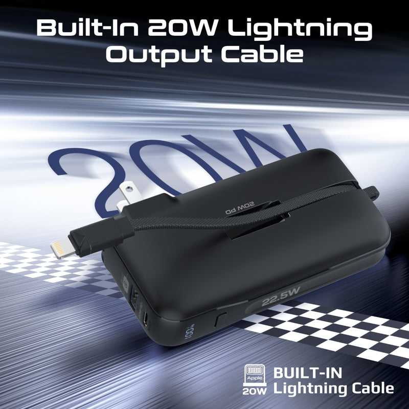 Generate this item Promate 10000mAh Power Bank  20W Power Delivery Built-in Lightning Cable - Black