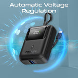 Promate 10000mAh Ultra Compact 35W SuperSpeed Power Bank with Built-In USB-C Cable