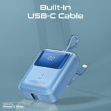 Promate 10000mAh Ultra Compact 35W SuperSpeed Power Bank with Built-In USB-C Cable