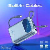 بنك طاقة بروميت فائق الصغر بسعة 20000 مللي أمبير، بقوة 35 واط، مزود بكابل USB-C وكابل لايتينج مدمجين - أزرق