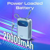 بنك طاقة بروميت فائق الصغر بسعة 20000 مللي أمبير، بقوة 35 واط، مزود بكابل USB-C وكابل لايتينج مدمجين - أزرق