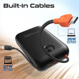 Promate 30000mAh Ultra Compact 35W SuperSpeed Power Bank with Built-In USB-C & Lightning Cable - Black