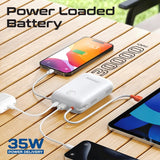 بنك طاقة بروميت فائق الصغر بسعة 30000 مللي أمبير، بقوة 35 واط، مزود بكابل USB-C وكابل Lightning مدمجين - أبيض