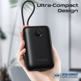Promate 30000mAh Ultra Compact 35W SuperSpeed Power Bank with Built-In USB-C & Lightning Cable - Black