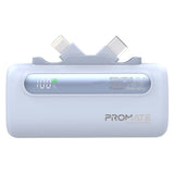 Promate 5000mAh Ultra-Compact fast charging Power Bank with Dual Folding USB-C & Lightning Connector - Blue