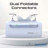 Promate 5000mAh Ultra-Compact fast charging Power Bank with Dual Folding USB-C & Lightning Connector - Blue