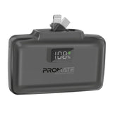 Promate 10000mAh Ultra-Compact fast charging Power Bank with Dual Folding USB-C & Lightning Connector - Black