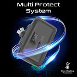 Promate 10000mAh Ultra-Compact fast charging Power Bank with Dual Folding USB-C & Lightning Connector - Black