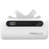 Promate 5000mAh Ultra-Compact fast charging Power Bank with Dual Folding USB-C & Lightning Connector - White