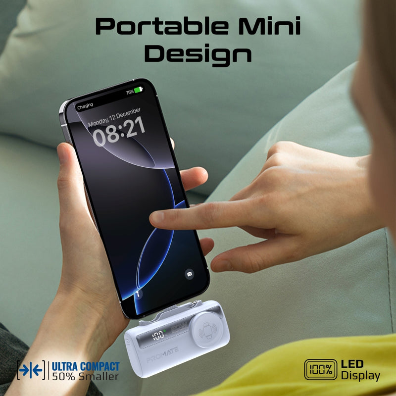Promate 5000mAh Ultra-Compact fast charging Power Bank with Dual Folding USB-C & Lightning Connector  &  Apple Watch Charge