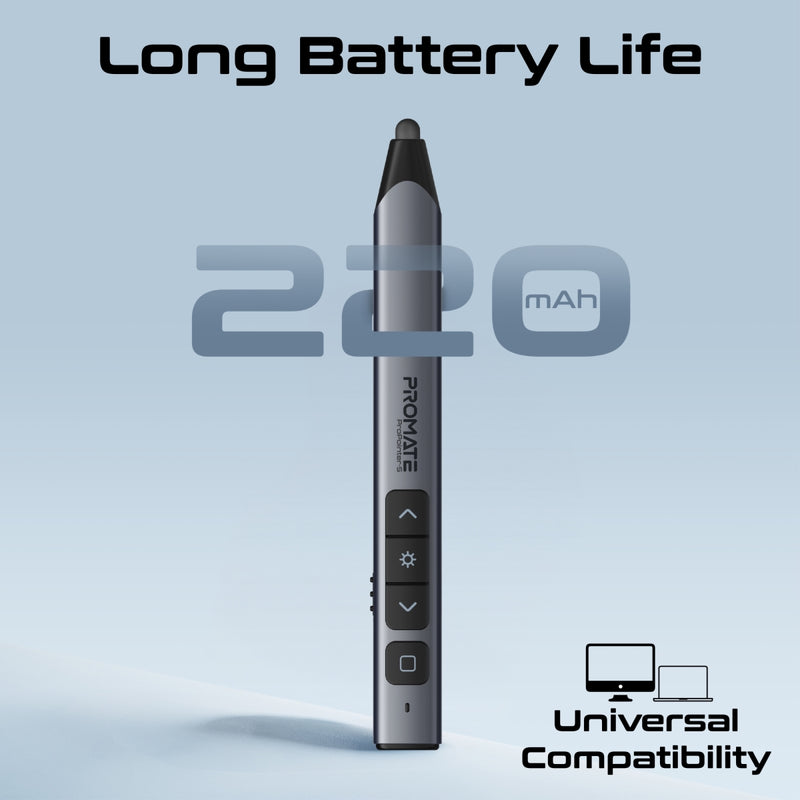 Promate Universal Intuitive Wireless Presenter with Stylus Pen, Gray