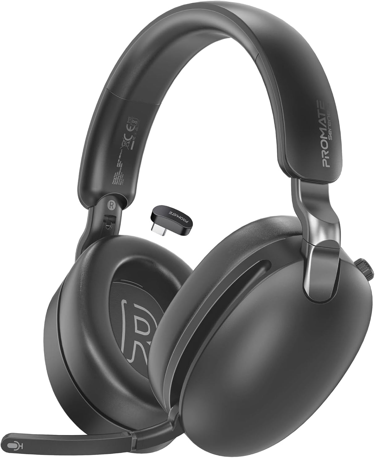 Promate SERENE-2 High-Definition Hybrid ANC Headphones with Triple Connectivity, 100Hrs Playtime, Active Noise Cancellation, Flip to Mute Microphone, 30ms Ultra-Low Latency for Gaming Platforms - Black