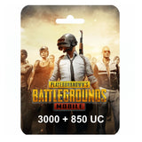 ببجي موبايل – 3000 يو سي + 850 يو سي – 50 دولار (يتم الإرسال عبر SMS)