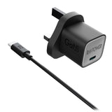 راف باور RP-PC1057 شاحن حائط GaN بقوة 20 واط + كابل USB-C إلى USB-C أسود