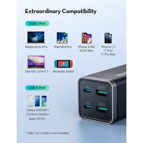 RAVPower RP-PC136 PD Pioneer 65W 4-Port Wall Charger UK black offline