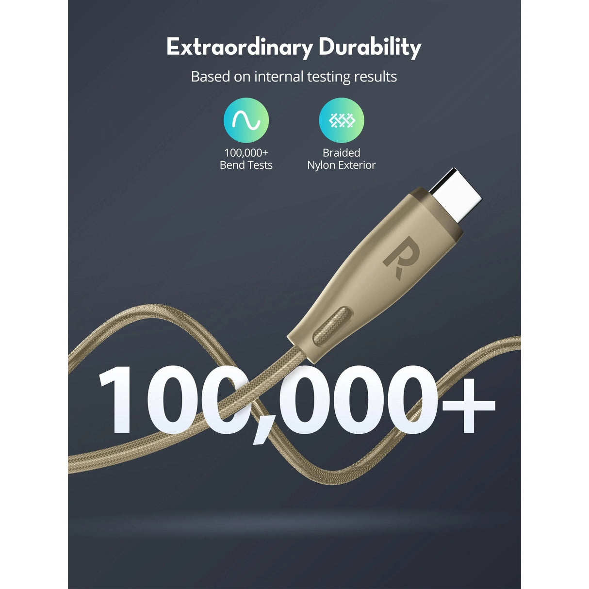 RAVPower RP-CB1037 60W C-C 1.2M USB2.0 3A Cable Gold