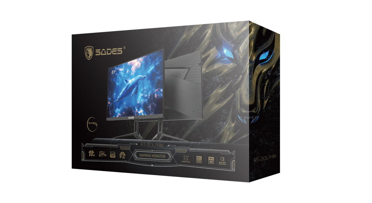 Sades RT-Dolphin SA-F03F27 27'' FHD 1920×1080, 240HZ Refresh Rate, 1ms Response Time, HDMI 2.1, IPS Flat Gaming Monitor - Black