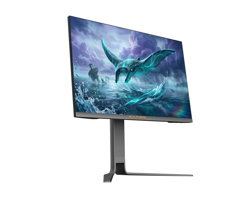 شاشة ألعاب مسطحة من نوع ساديس ريف مانتا-27 برو SA-F02U27 مقاس 27 بوصة، تدعم وضعين (UHD 4K 160Hz أو FHD 320Hz)، زمن استجابة 0.3 مللي ثانية، منفذ HDMI 2.1، لوحة IPS سريعة - رمادي