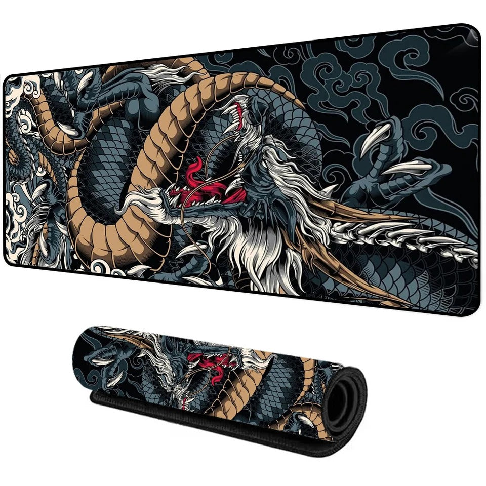 Black Japanese Dragon Waterproof Mousepad