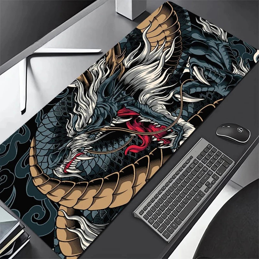 Black Japanese Dragon Waterproof Mousepad