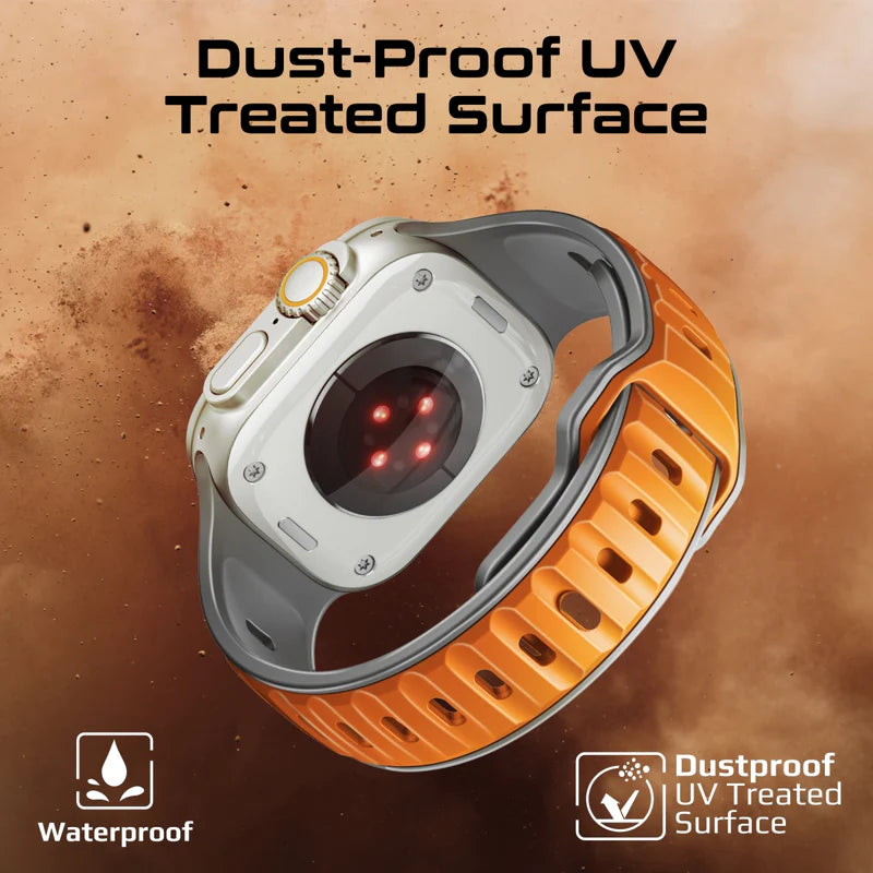 Promate Durable Two-Toned Silicone Sporty Watch Band •  For Apple Watch Series 1~9, SE & Ultra 1~2 • Made from Premium Silicone materials - Orange