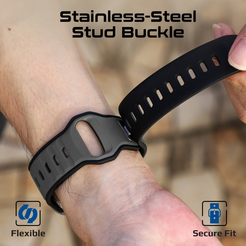 Promate Durable Two-Toned Silicone Sporty Watch Band For Apple Watch Series 1~9, SE & Ultra 1~2  Made from Premium Silicone materials - Black