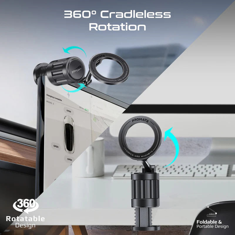 Promate 360° Rotating Magnetic Smartphone Grip-On Mount - Black
