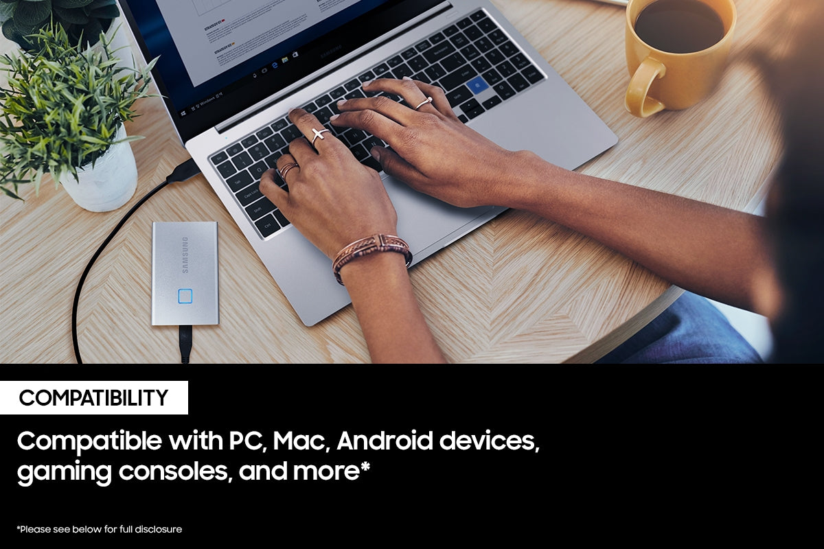 سامسونج T7 Portable Touch سعة 2 تيرابايت SSD محمول مع أمان بصمة الإصبع وسرعات تصل إلى 1050 ميجابايت في الثانية