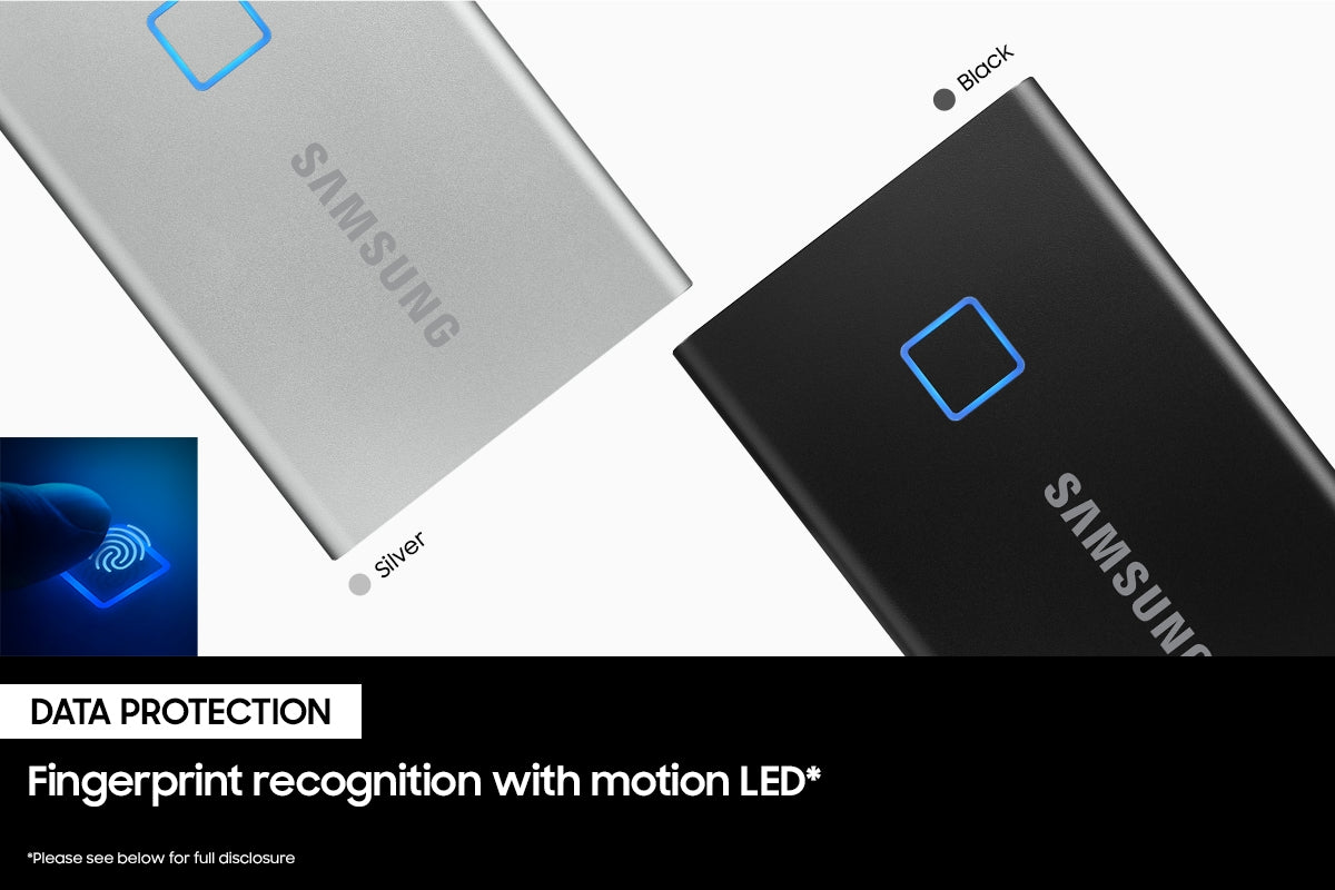 سامسونج T7 Portable Touch سعة 2 تيرابايت SSD محمول مع أمان بصمة الإصبع وسرعات تصل إلى 1050 ميجابايت في الثانية