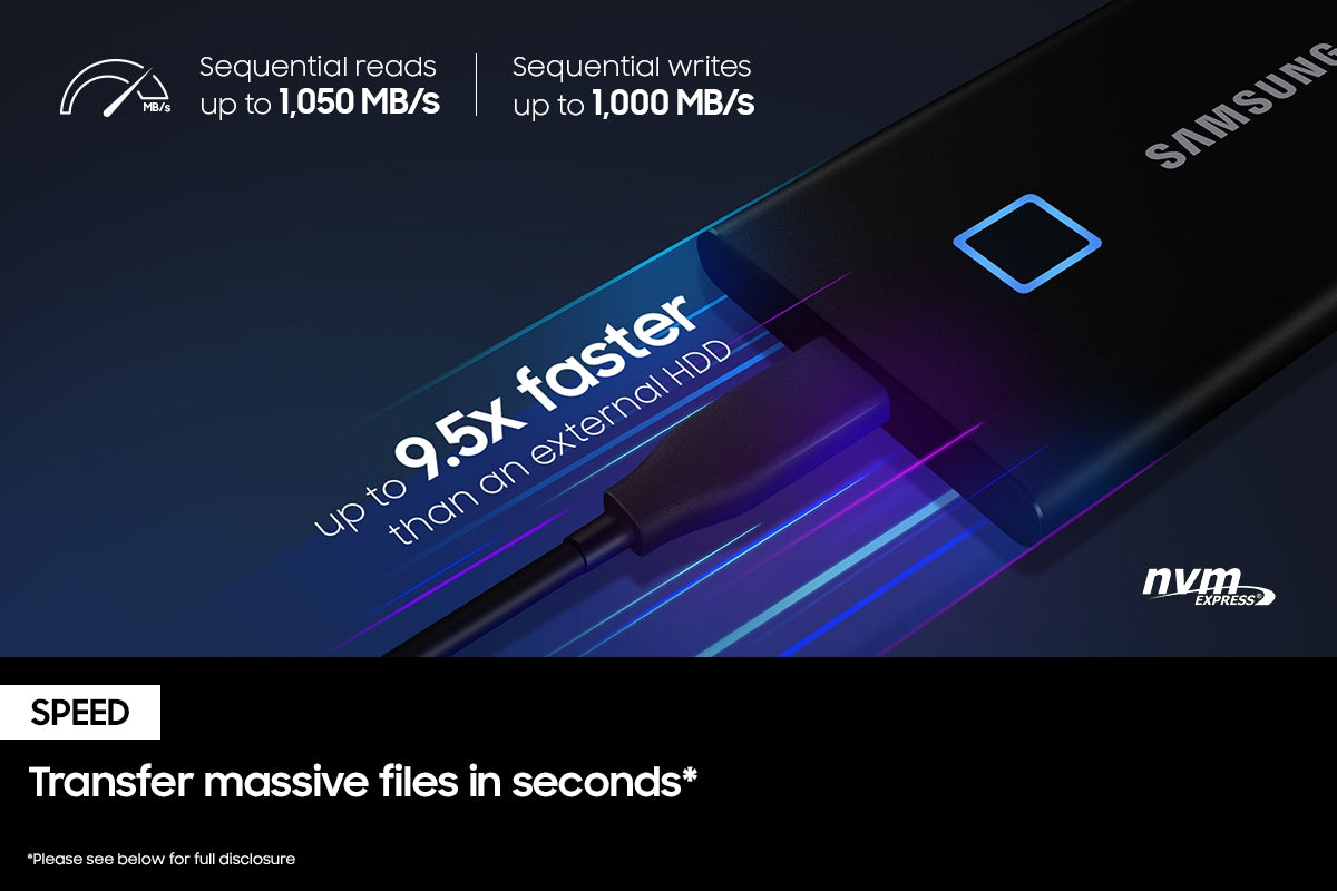 سامسونج T7 Portable Touch سعة 2 تيرابايت SSD محمول مع أمان بصمة الإصبع وسرعات تصل إلى 1050 ميجابايت في الثانية
