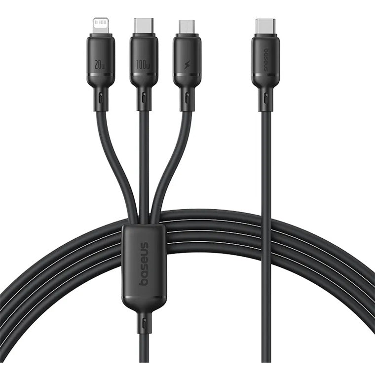 كابل بيسيوس سيلكي للشحن السريع USB-C إلى M+L+C بقدرة 100 واط وطول 1.5 متر – أسود كوزمك