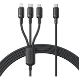 كابل بيسيوس سيلكي للشحن السريع USB-C إلى M+L+C بقدرة 100 واط وطول 1.5 متر – أسود كوزمك