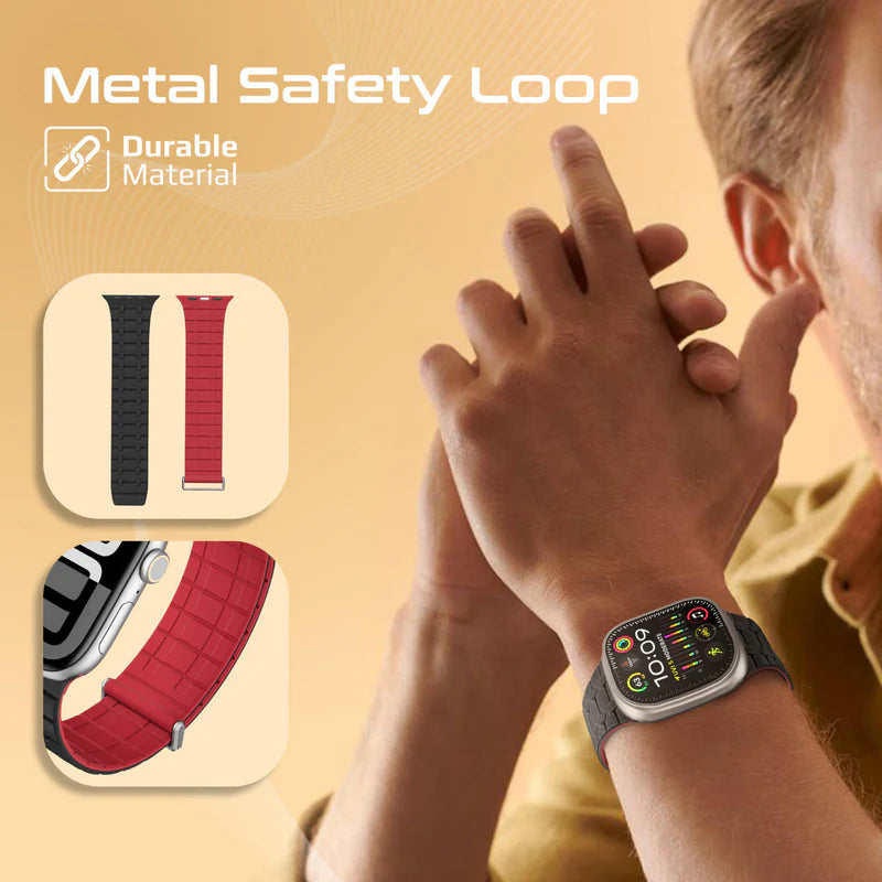 بروميت سوار ساعة فاخر من السيليكون المغناطيسي مع حلقة معدنية - أسود