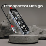 Promate 7-in 1 Transparent Multiport Slim USB-C Hub with 100W Power Delivery - Trans