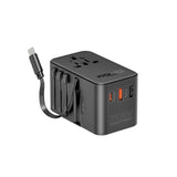 Promate 70W GaN Travel Adapter with Retractable Built-in USB-C Cable - Black
