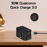 Promate 70W GaN Travel Adapter with Retractable Built-in USB-C Cable - Black