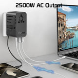 Promate 70W GaN Travel Adapter with Retractable Built-in USB-C Cable - Black