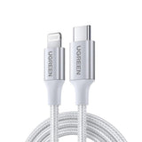 يوجرين كابل USB-C إلى Lightning ذكر/ذكر بقوة 20 واط هيكل ألومنيوم مضفر 1 متر فضي — US304-70523