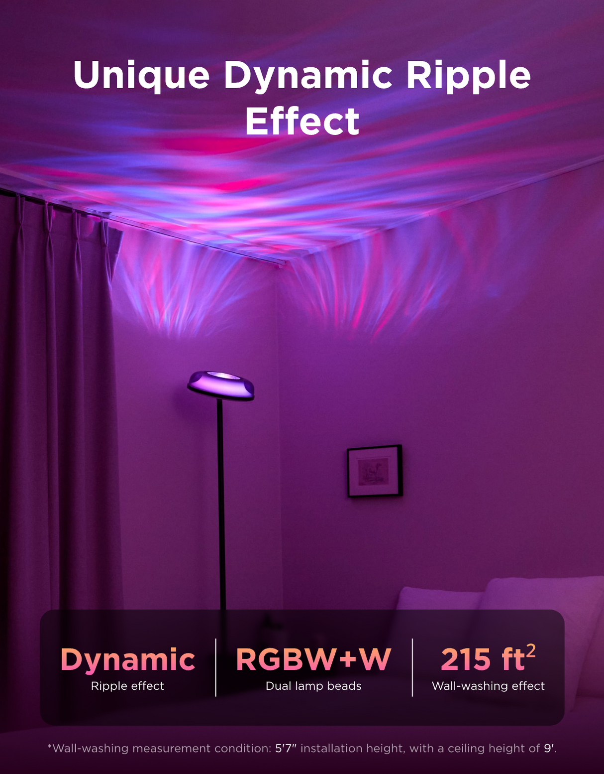 Govee Uplighter Floor Lamp 3 in 1 Lighting Effects, Dynamic Ripple Effect, RGBWW+RGBIC+WW Colors - H60B0