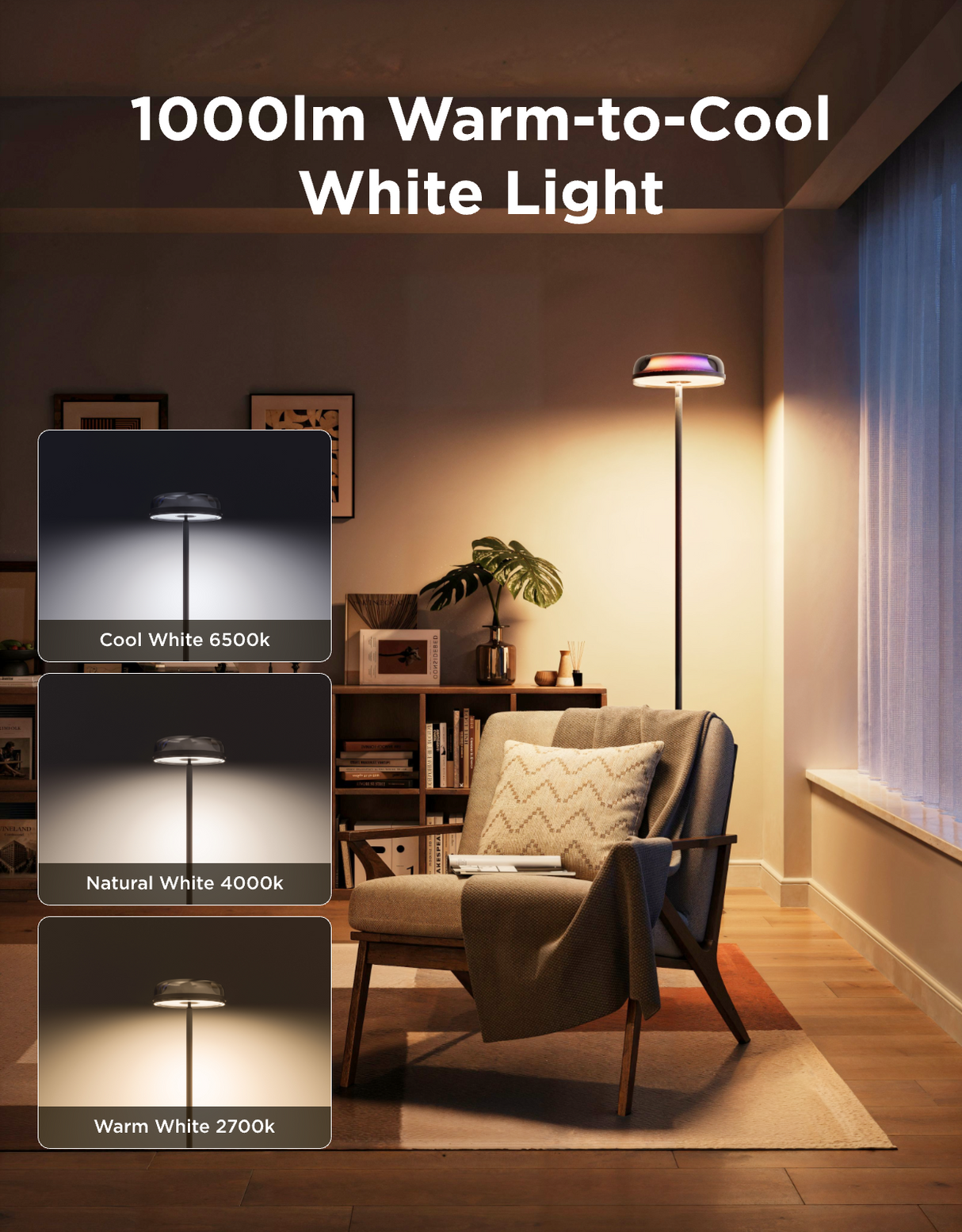 Govee Uplighter Floor Lamp 3 in 1 Lighting Effects, Dynamic Ripple Effect, RGBWW+RGBIC+WW Colors - H60B0