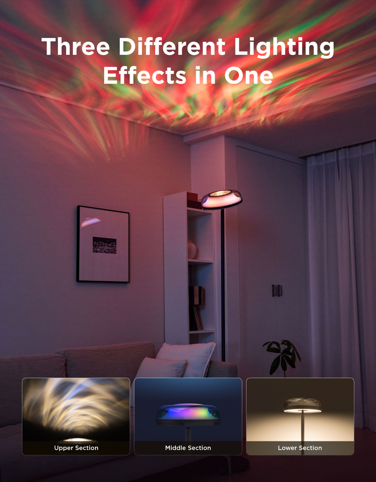 Govee Uplighter Floor Lamp 3 in 1 Lighting Effects, Dynamic Ripple Effect, RGBWW+RGBIC+WW Colors - H60B0